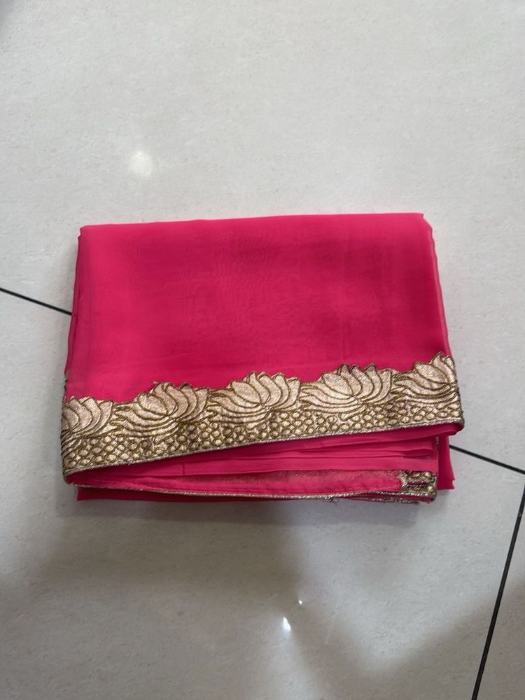 Elegant Pink Saree with Gold Border
