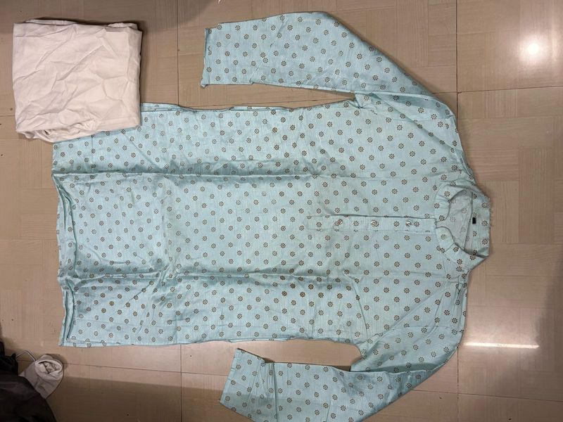 Men's Blue Kurta with White Pajama