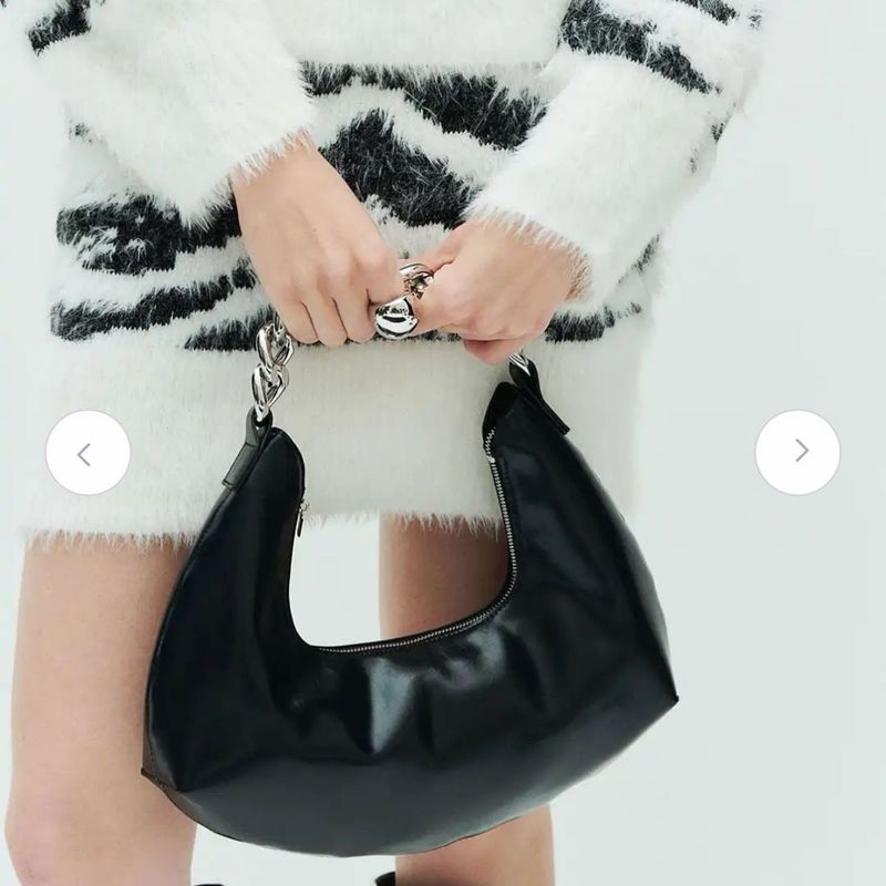 Black hobo bag with metal chain