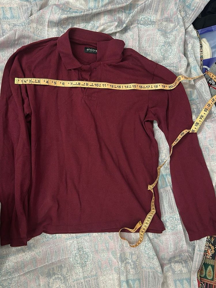 Men's Maroon Long Sleeve Polo T-Shirt