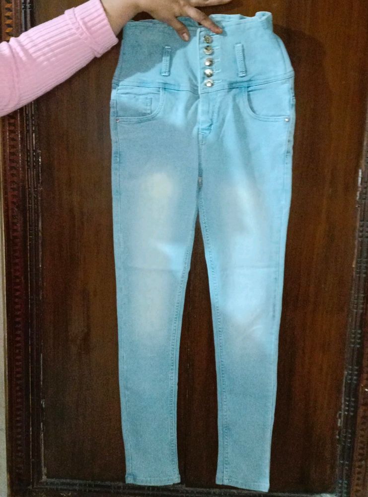 Sky Blue Jeans , Beautiful Design At The Back.