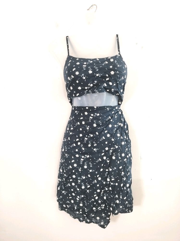 Navy Blue Printed Wrap Dress ( Women)