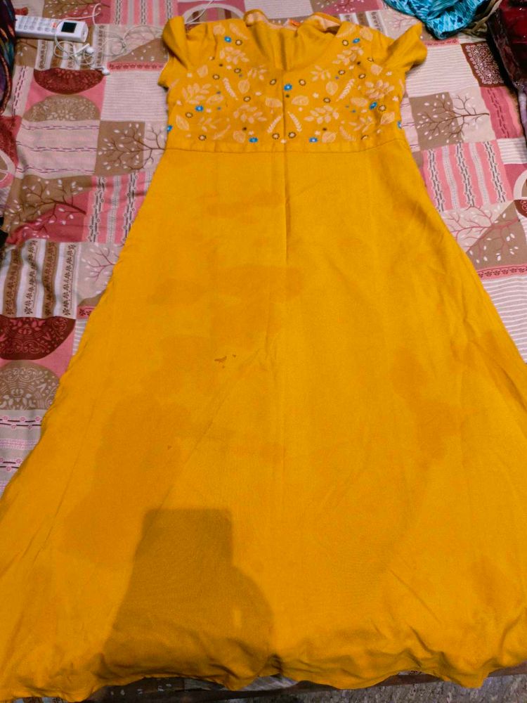 Yellow Embroidered Anarkali Gown
