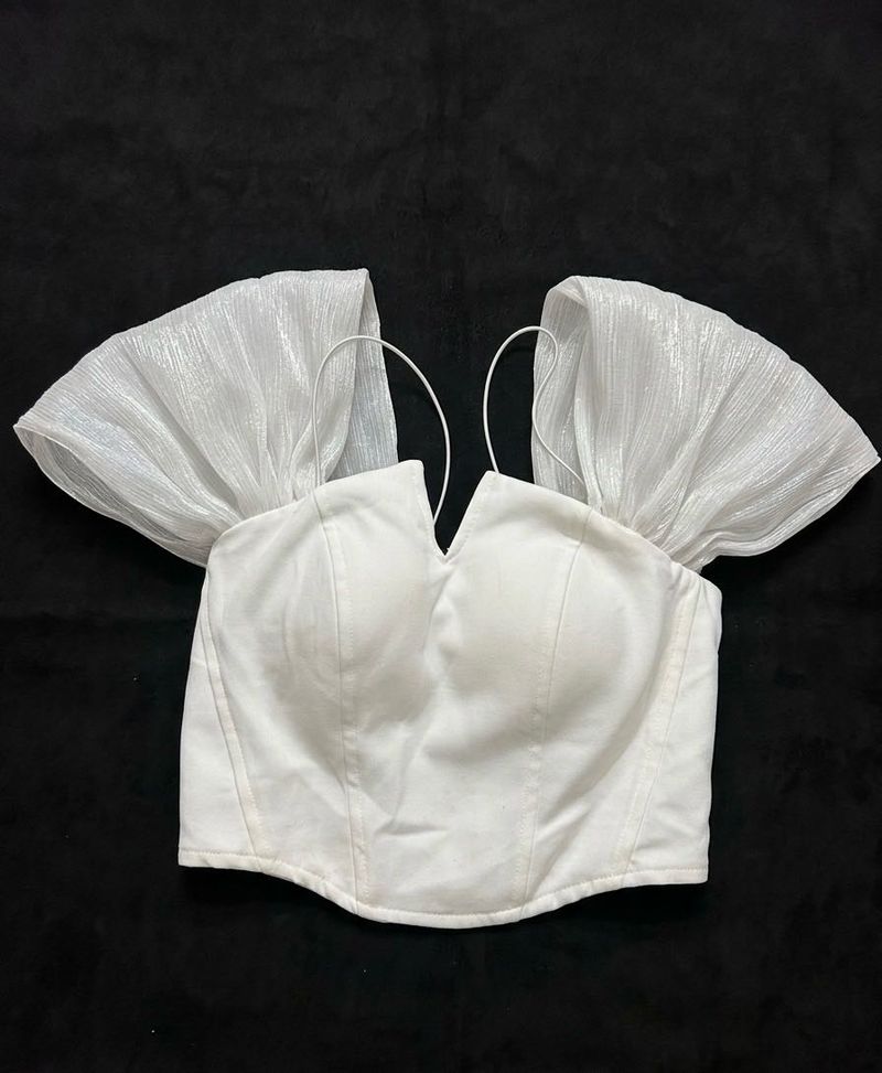 White Puff Sleeve Corset Top .wear once