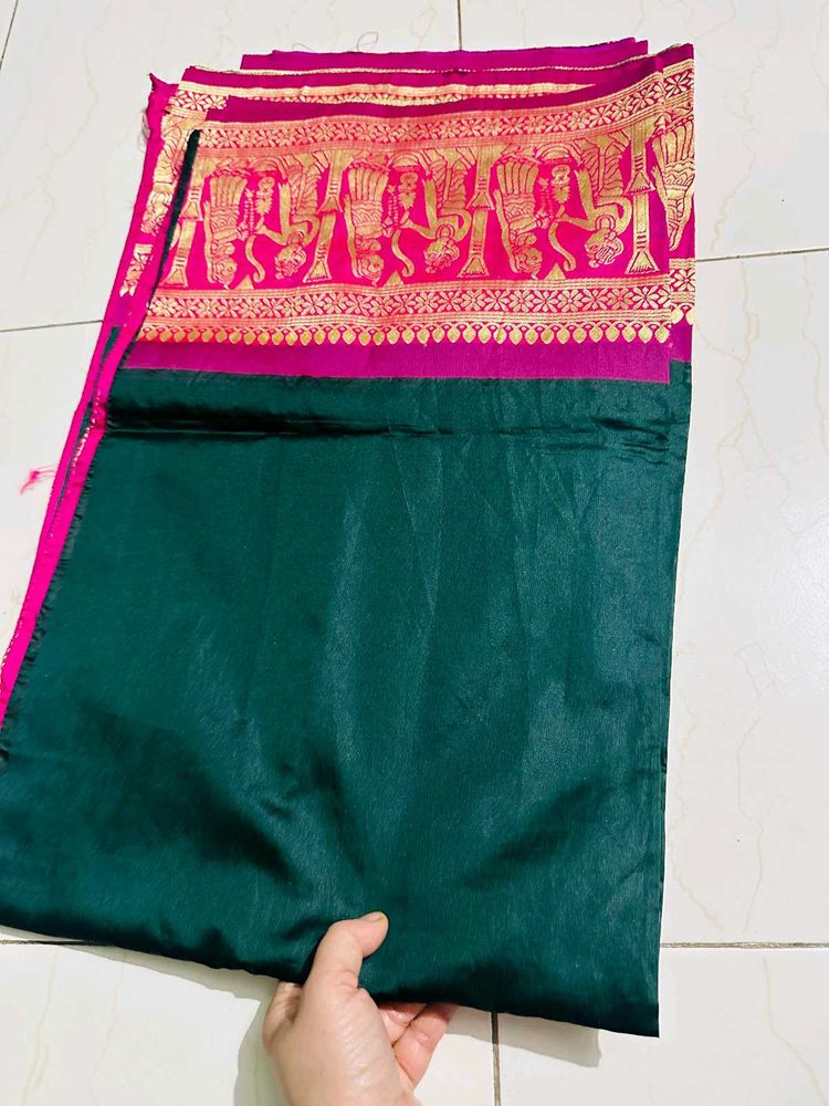 Radha Krishna Print Pink &amp; Green Saree With Blouse