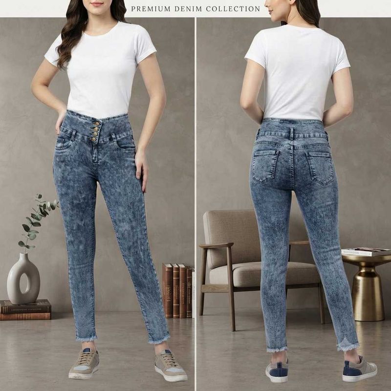 Acid Wash High-Waist Jeans Fits upto 34 inch