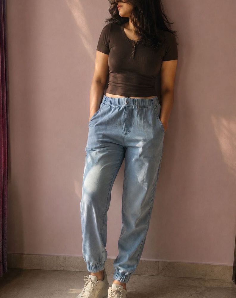 Light Wash Denim Joggers Fixed price