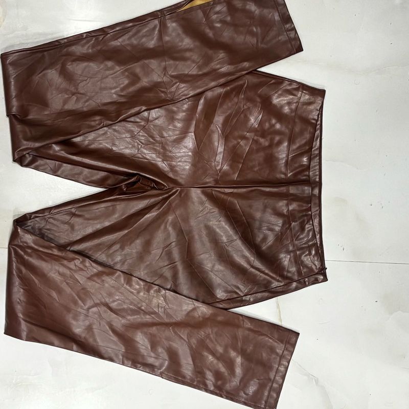 Brown PU faux-leather pants