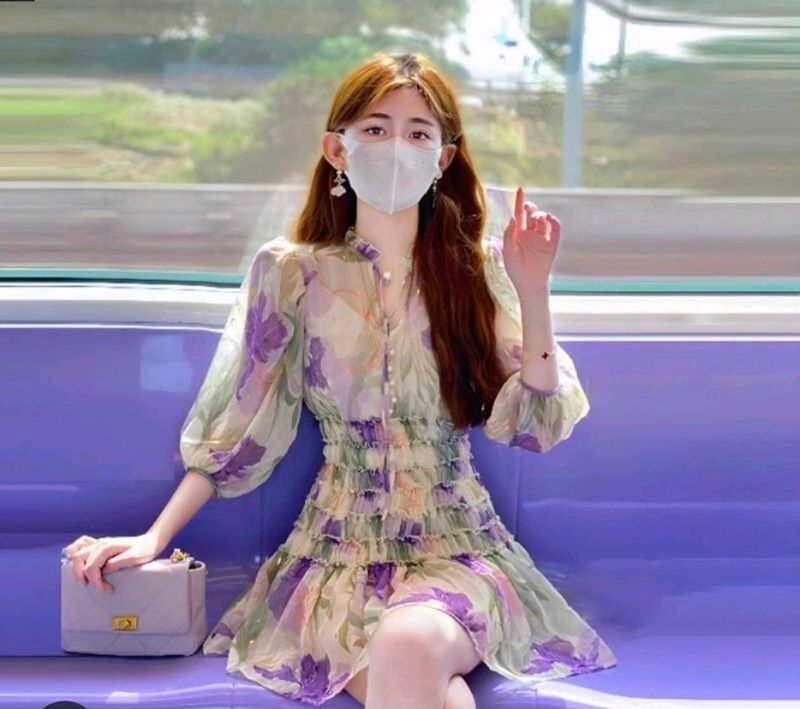 Sheer Floral Print Mini Dress