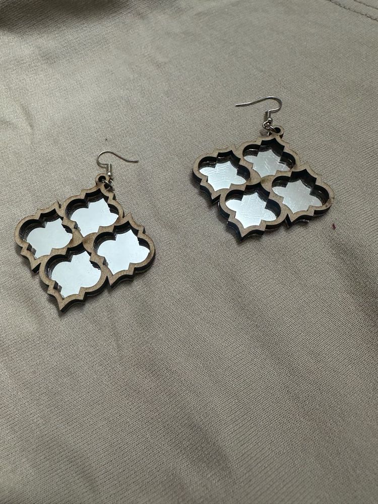 Unique Mirror &amp; Wood Earrings