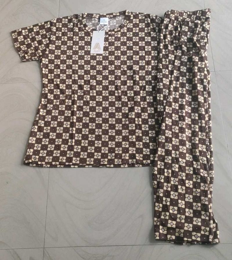 Brown Checkered Pajama Set