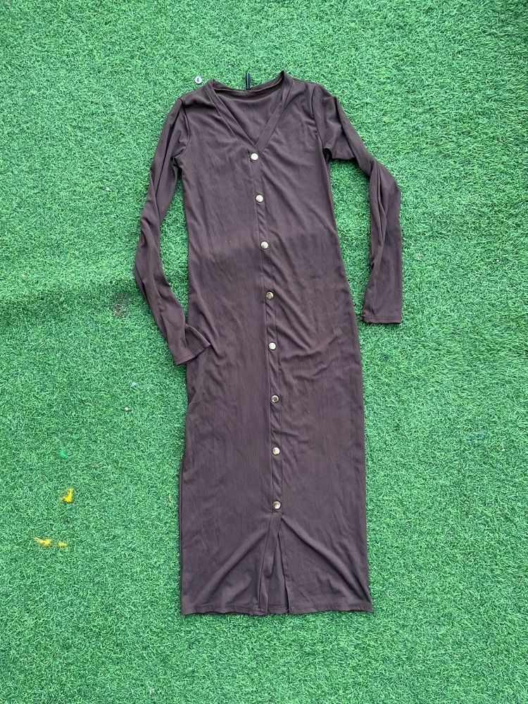 Brown Button-Down Midi Dress