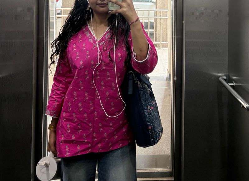 Beautiful Pink Floral short Kurti