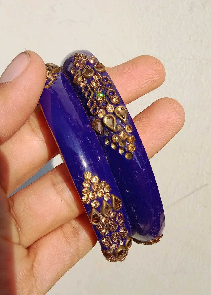 Exquisite Royal Blue Bangles with Gold Embellishme