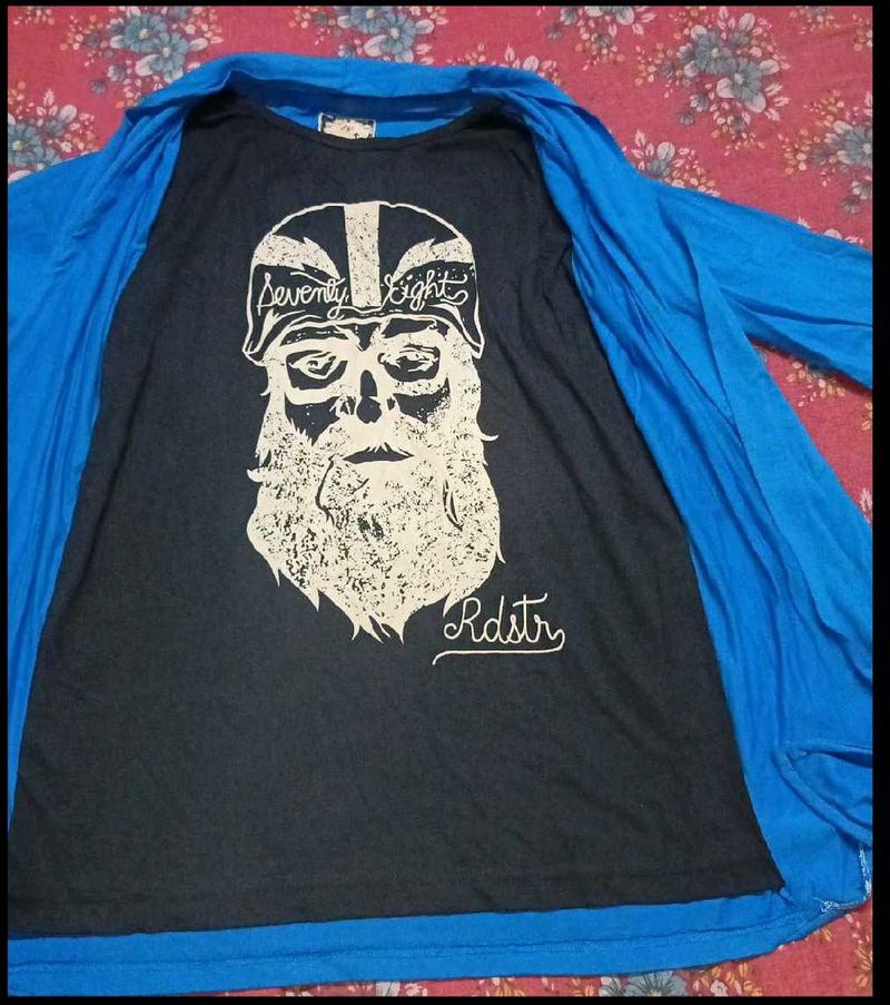 Graphic Print T-Shirt with Cardigan Overlay