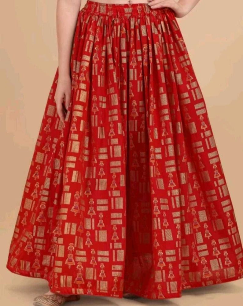 Printed Flared Red Ethic Skirt