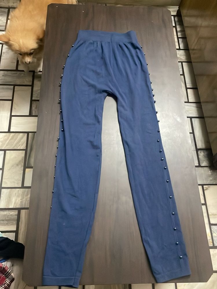 Navy Blue Pants with Pearl Detail