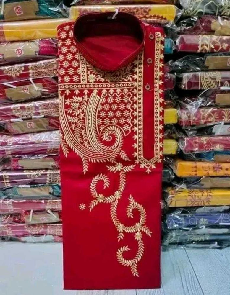Red Embroidered Panjabi For Mens