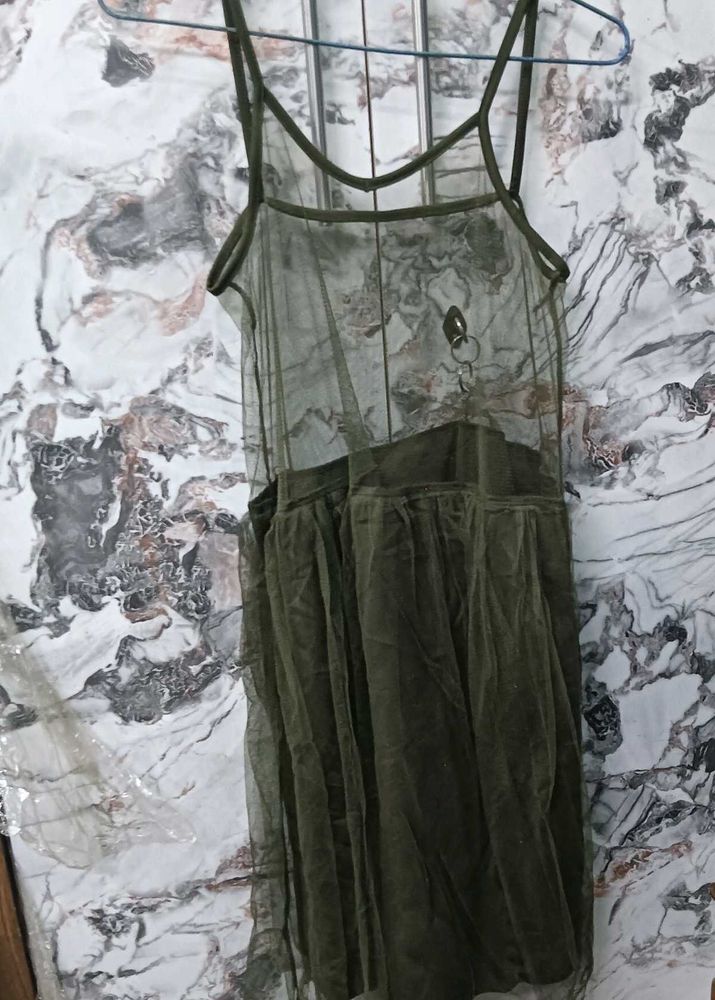Sheer Olive👗 Green Mesh Dress
