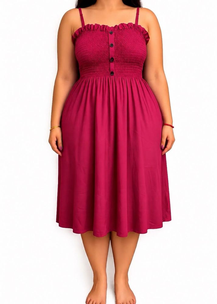Smocked Bust Button-Front Midi Dress