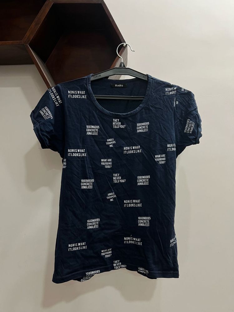 Dark Blue Graphic Print T-Shirt