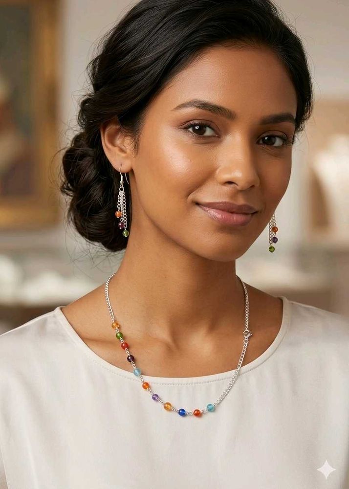 Colorful Beaded necklace and earrings