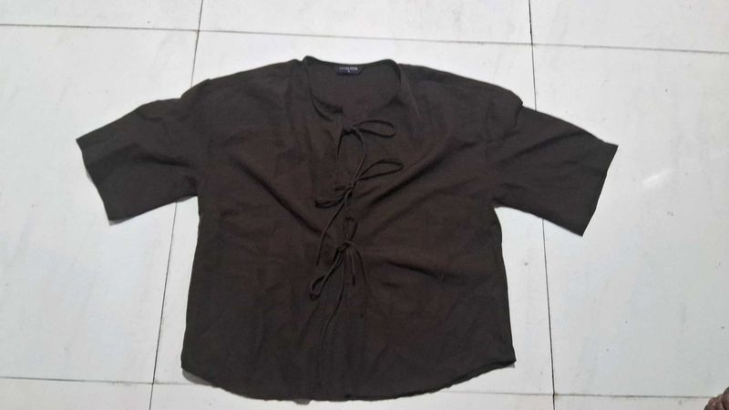 Dark Brown Tie-Front Top