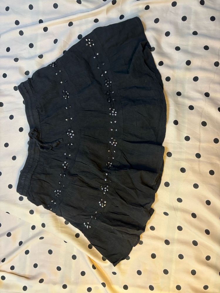 Black Embellished Tiered Mini Skirt