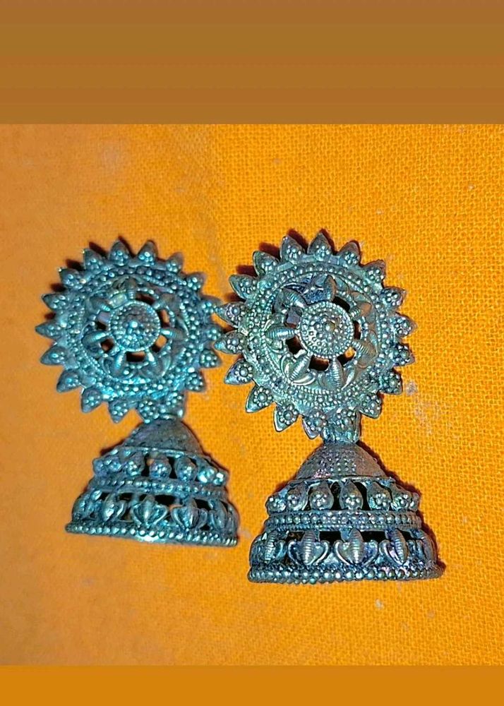 Oxidized Silver Jhumka Earrings