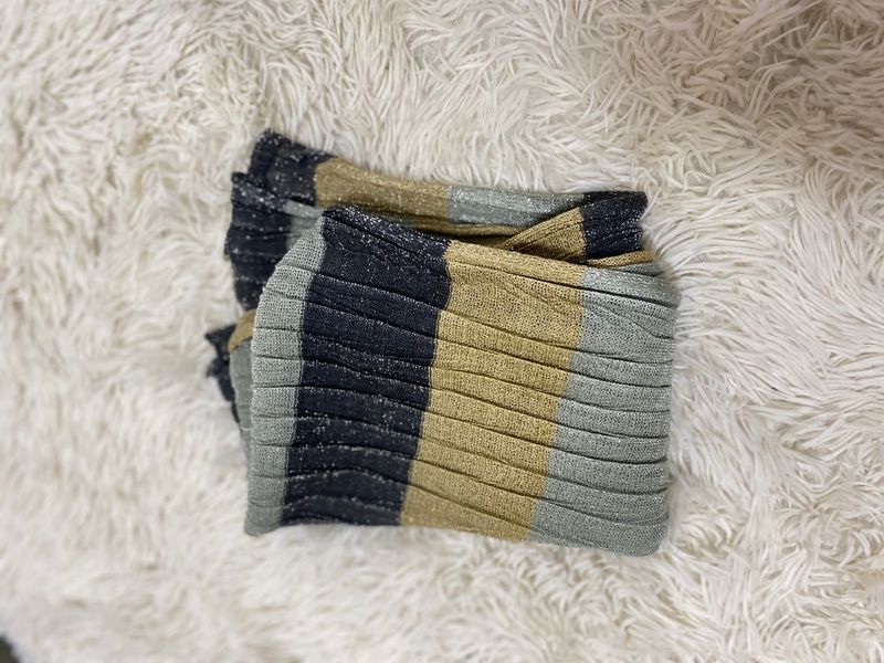 Shimmering Pleated Striped Scarf