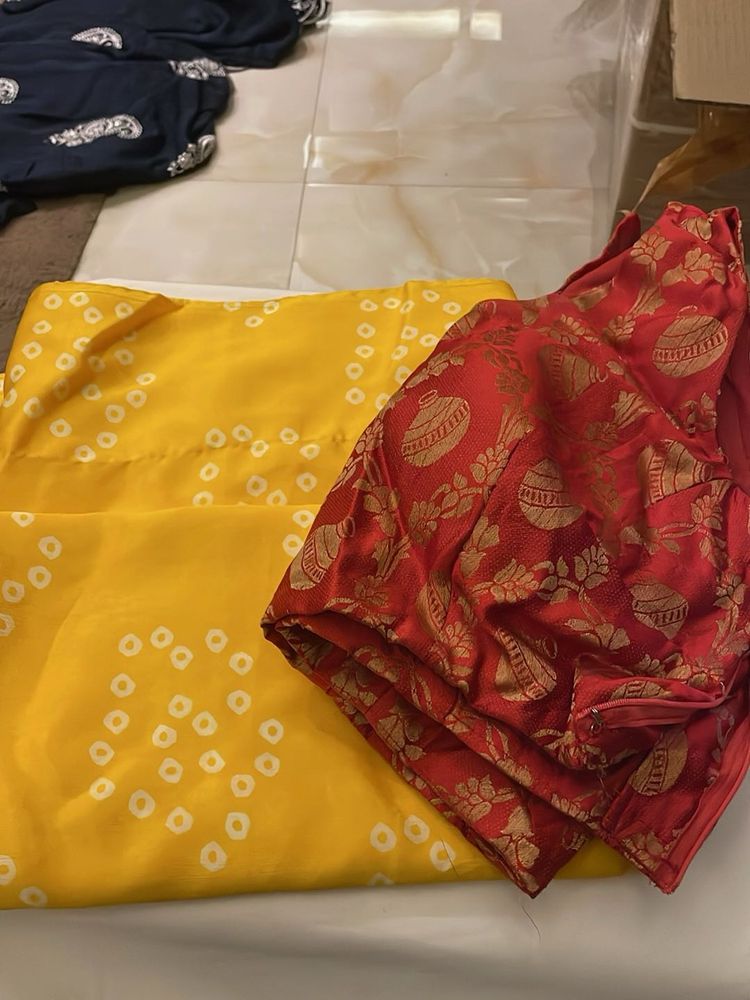 Yellow Bandhani Sari with Red Blouse