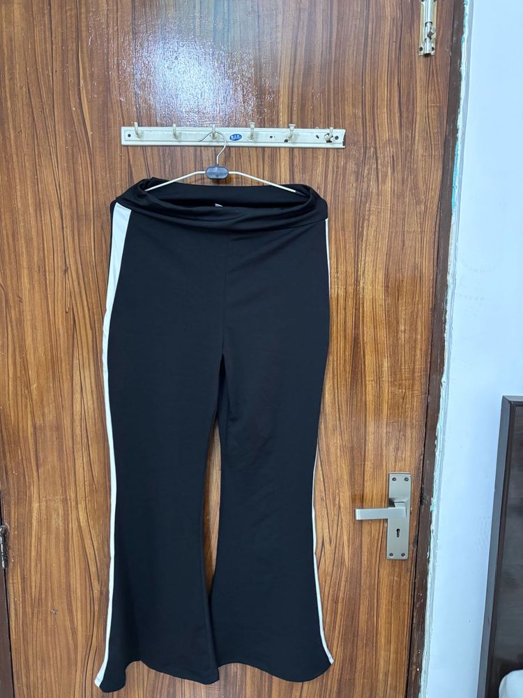 Stylish Black Flare Pants with White Stripe