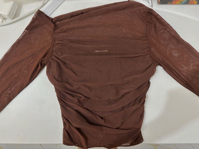 Littlebox Sheer Ruched Long Sleeve Top