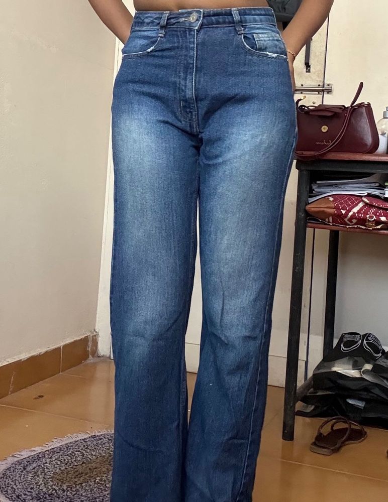 Classic Blue High-Waisted Straight-Leg Jeans | Pre