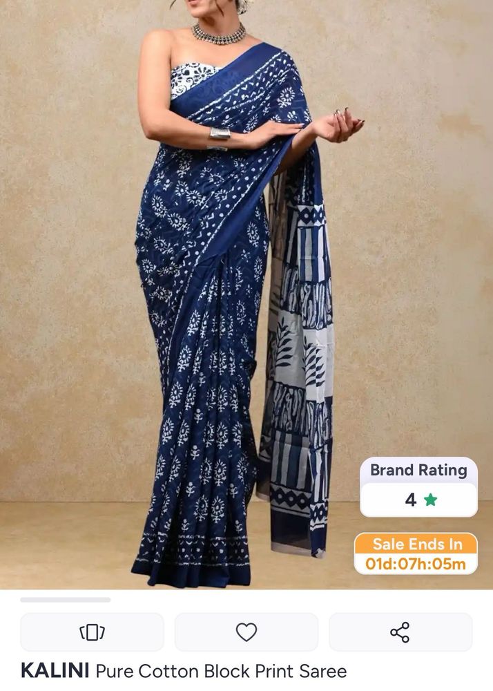 KALINI Pure Cotton Block Print Saree