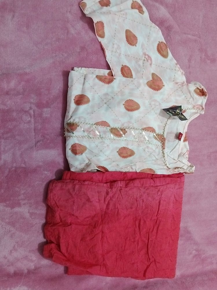 New White Kurta And Red Bottom- Discount Sale