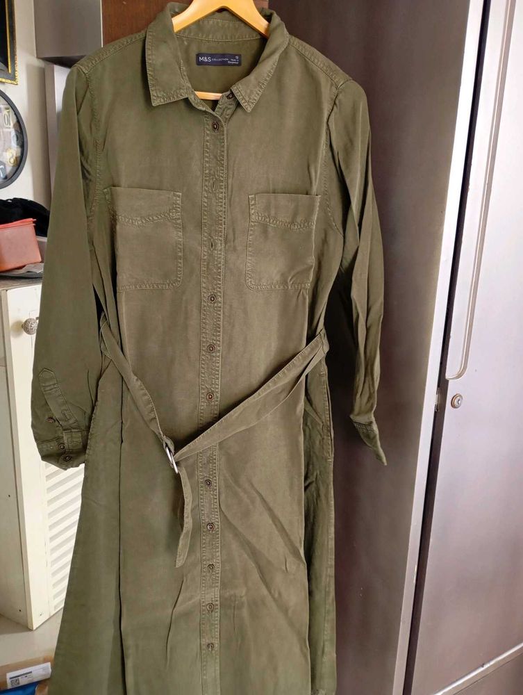 Olive Green Belted Shirt Dress