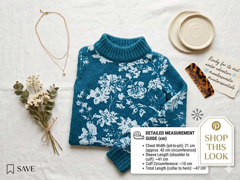 Teal Floral Print Turtleneck Sweater