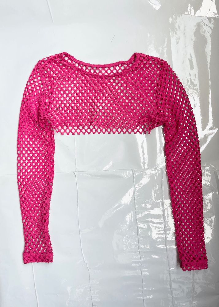 Hot Pink Fishnet Bolero Top