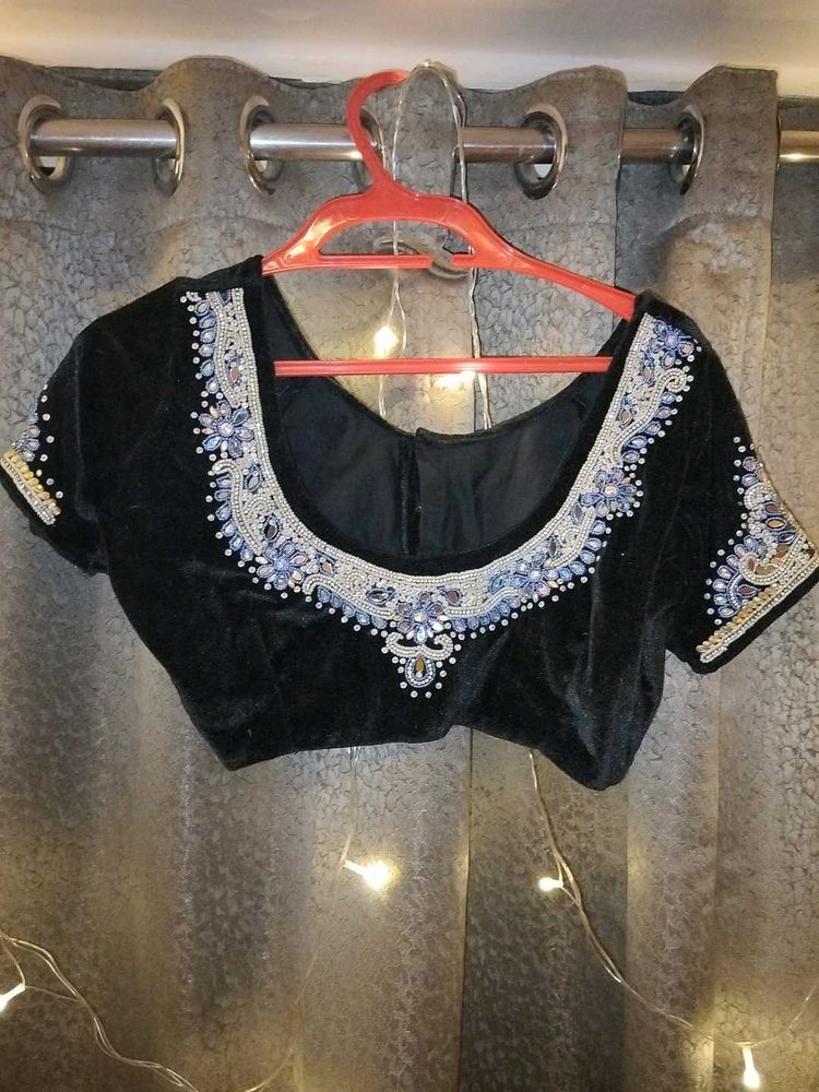 MAGGAM WORK  Black Velvet Blouse