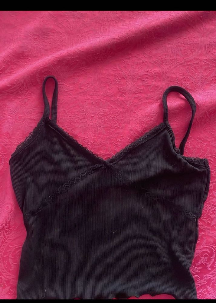 Black Lace Trim Cami Top