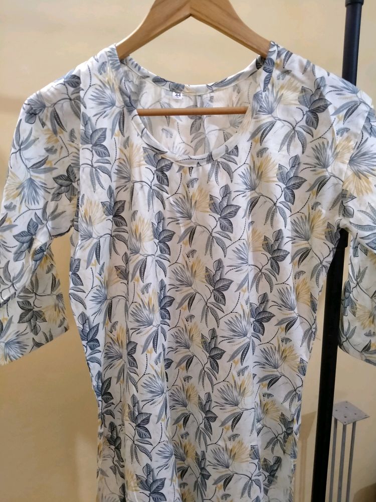 Beautiful Grey Kurti Plazo Set Cotton Fabric