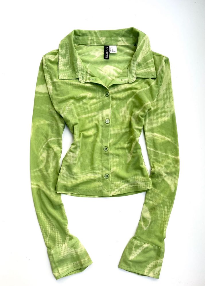Green Patterned Long Sleeve Top