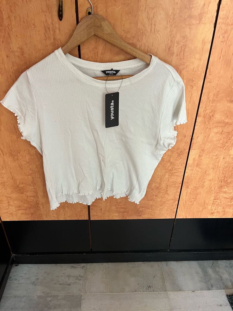 New yousta Ribbed Raw Hem Cropped Top