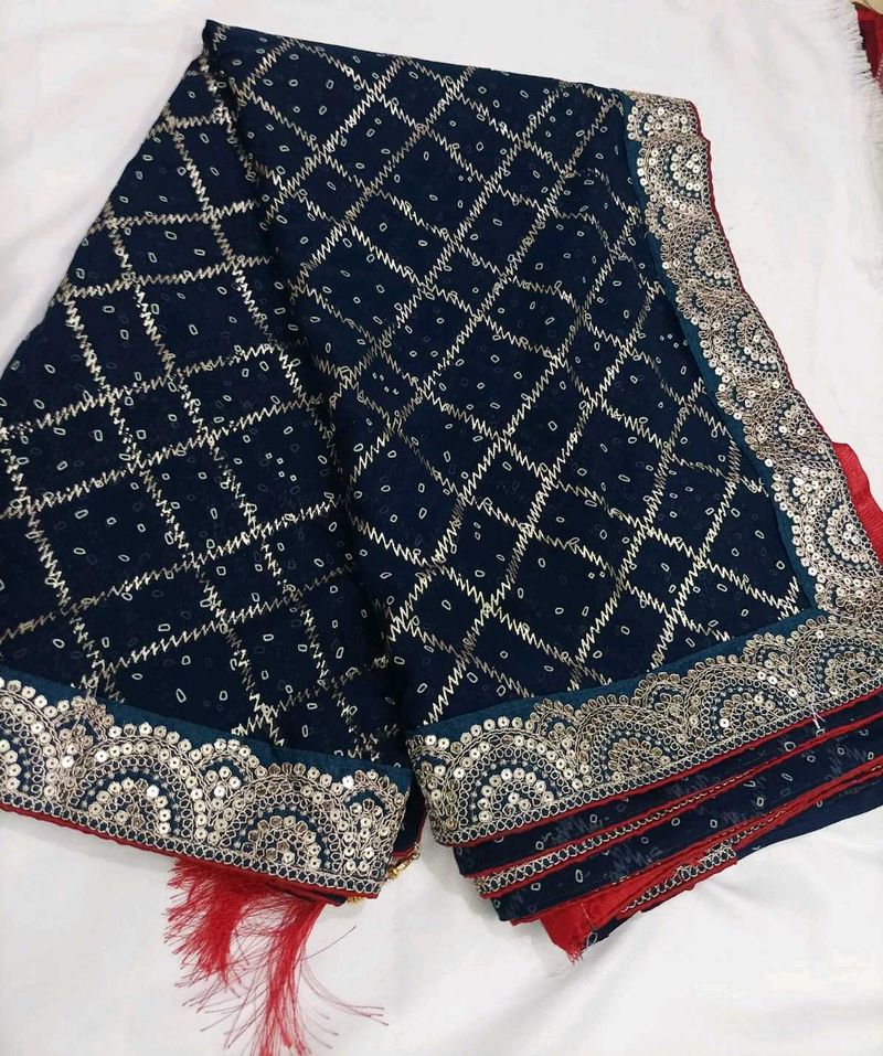 Heavy Bandhani Navy Blue Embellished Saree
