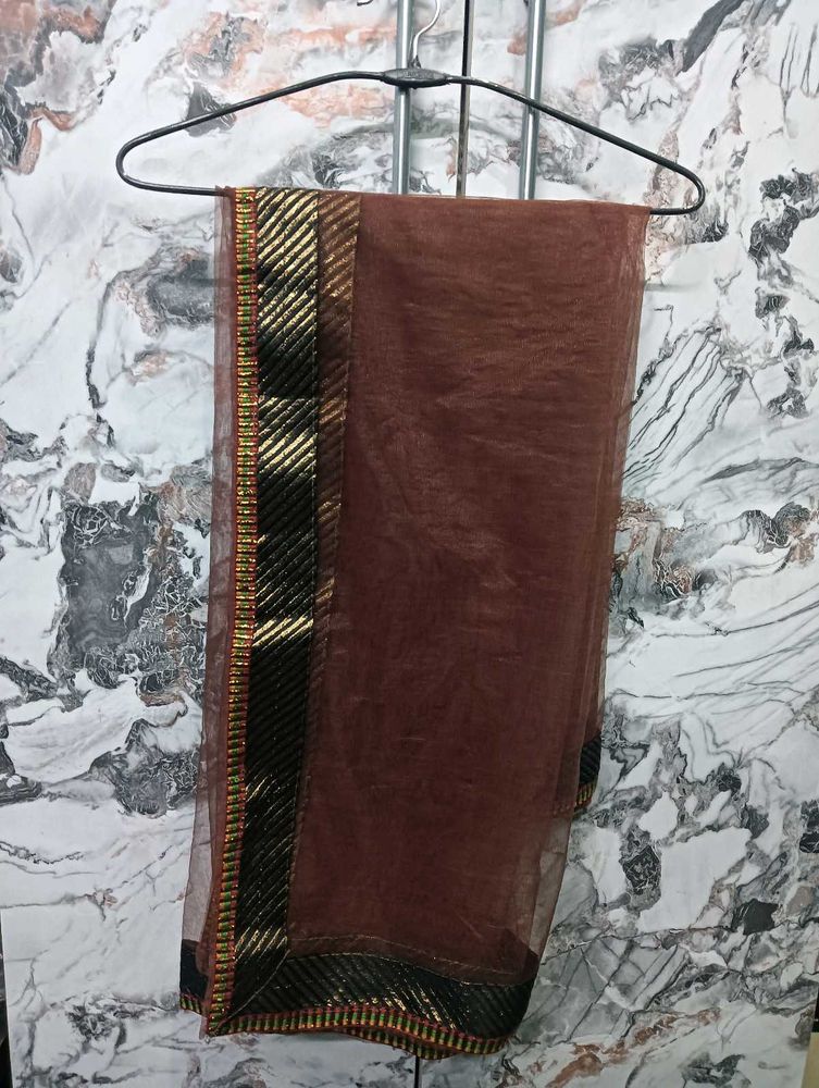 Brown Dupatta 👗with Gold Border