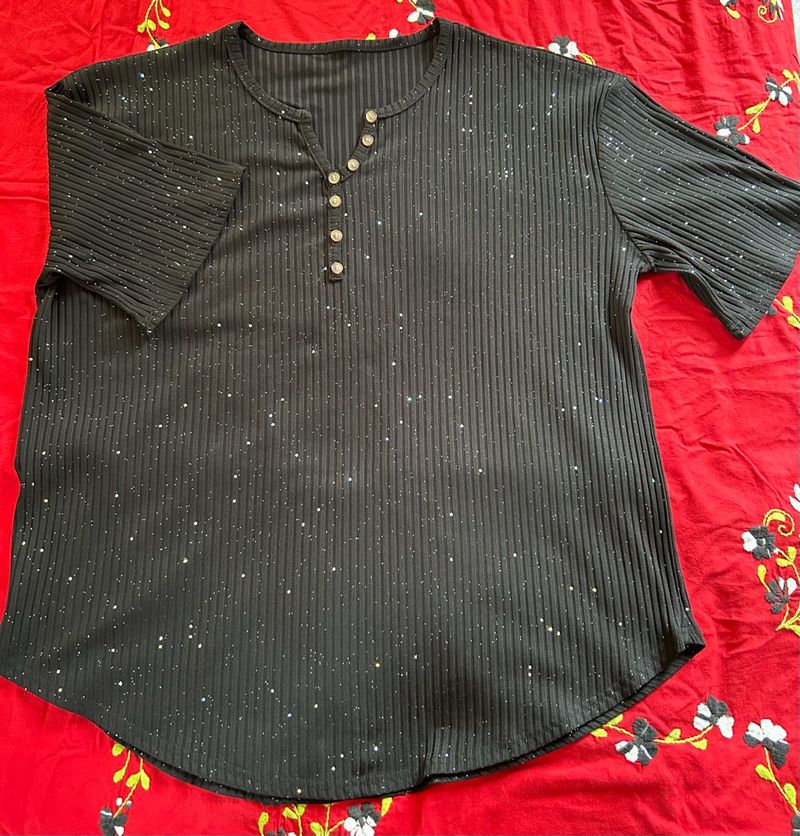 Sparkly Black Ribbed Top