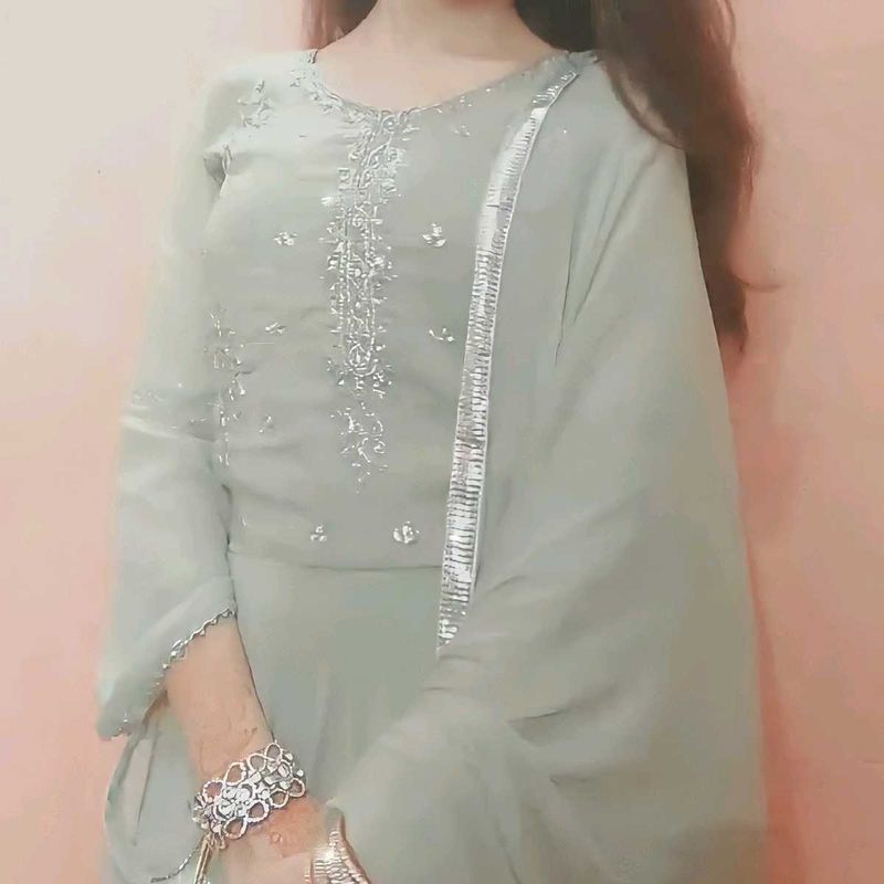 Green Long frock With Dupata