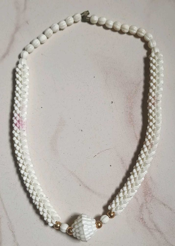 Unique White Shell &amp; Gold Bead Necklace
