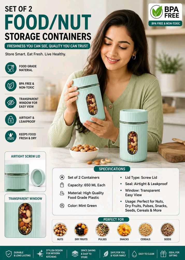 Set of 2 Food/Nut Storage Containers